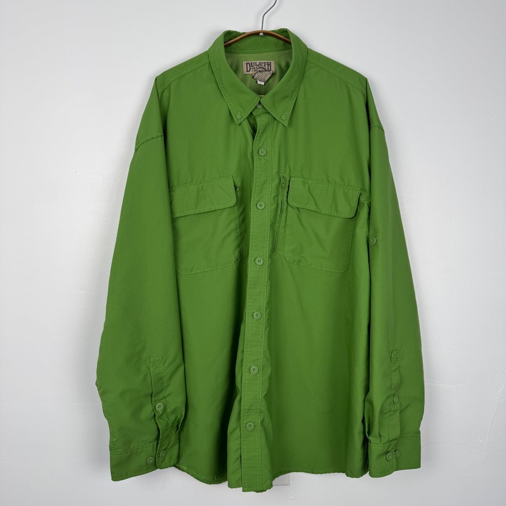 Duluth Trading Co Mens 2XL Green Ripstop Ventilated Long Sleeve Outdoor Shirt